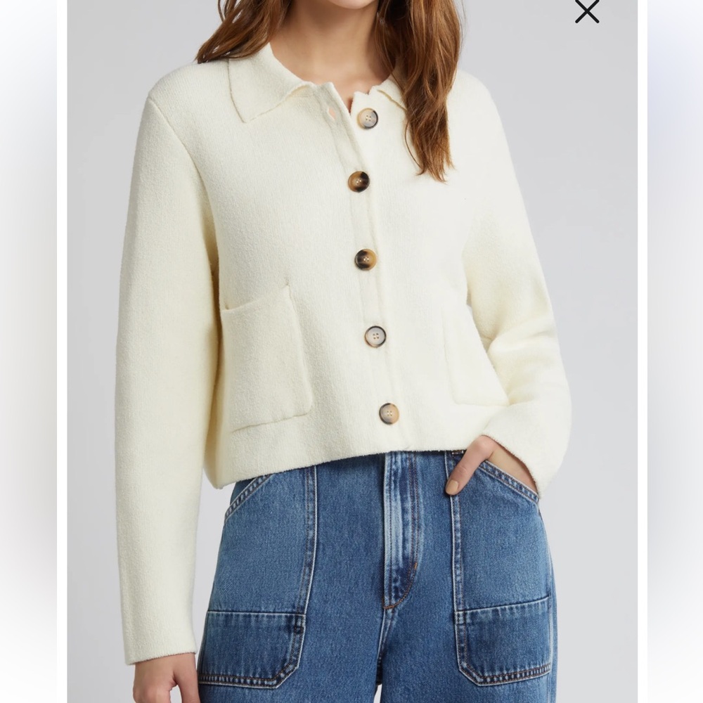 Favorite Daughter Ivory Button-Front Cropped Jacket
